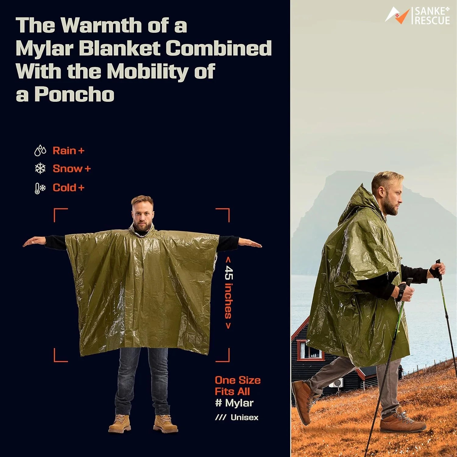 Emergency Thermal Rain Poncho — Waterproof Aluminum Film Rainwear