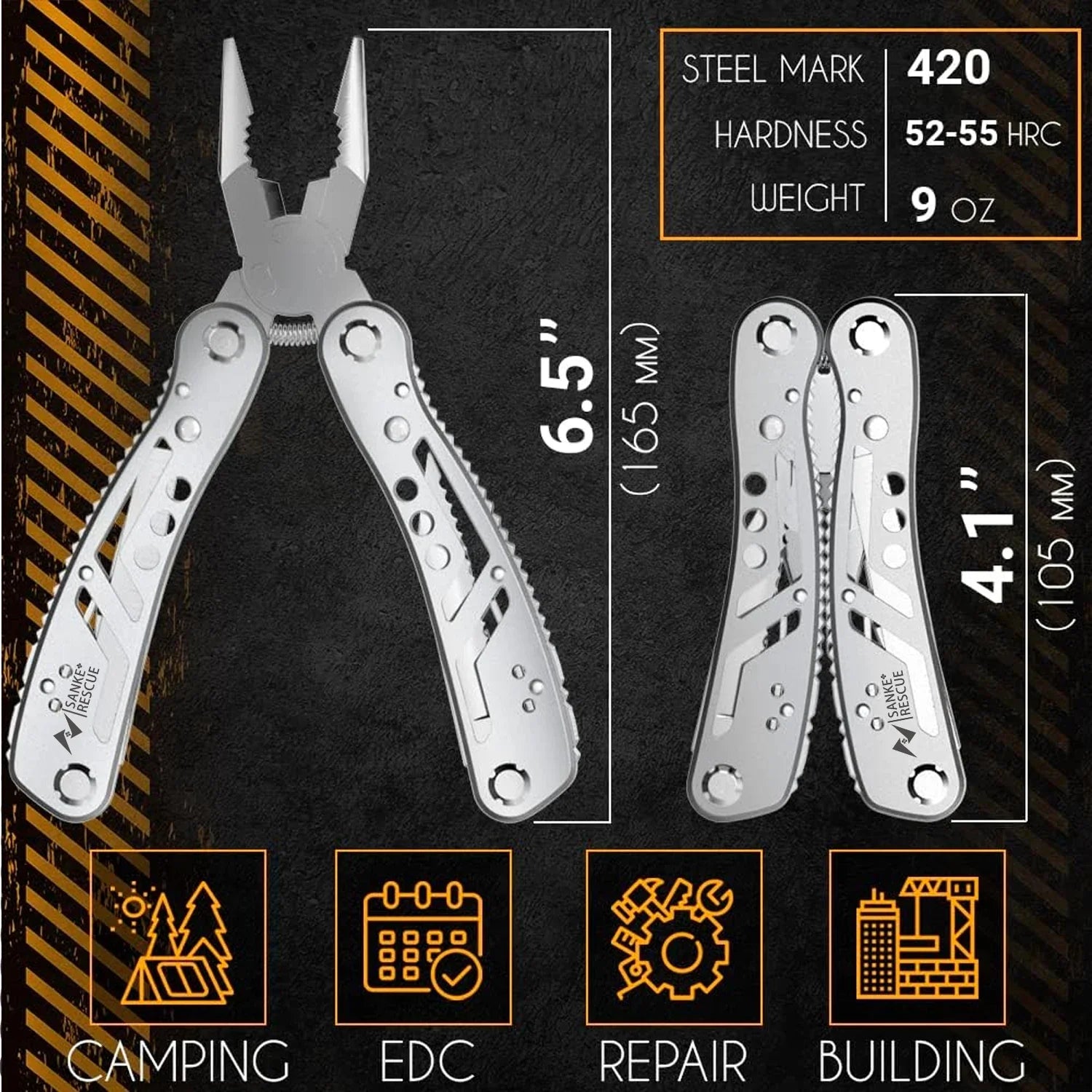 24 in 1 Portable Pocket Multitool — 420 Stainless Steel Pliers, Knife & Screwdriver