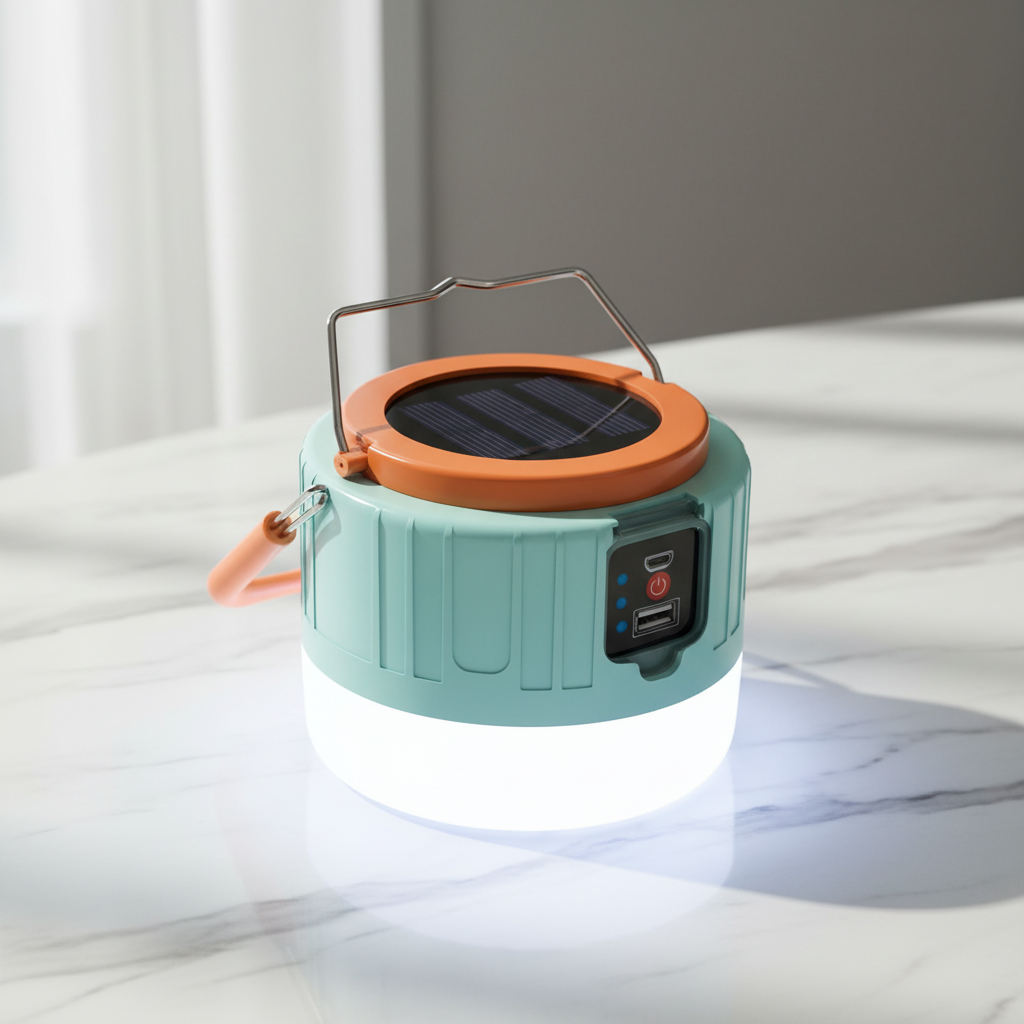 Solar Rechargeable LED Camping Lantern - White Marble