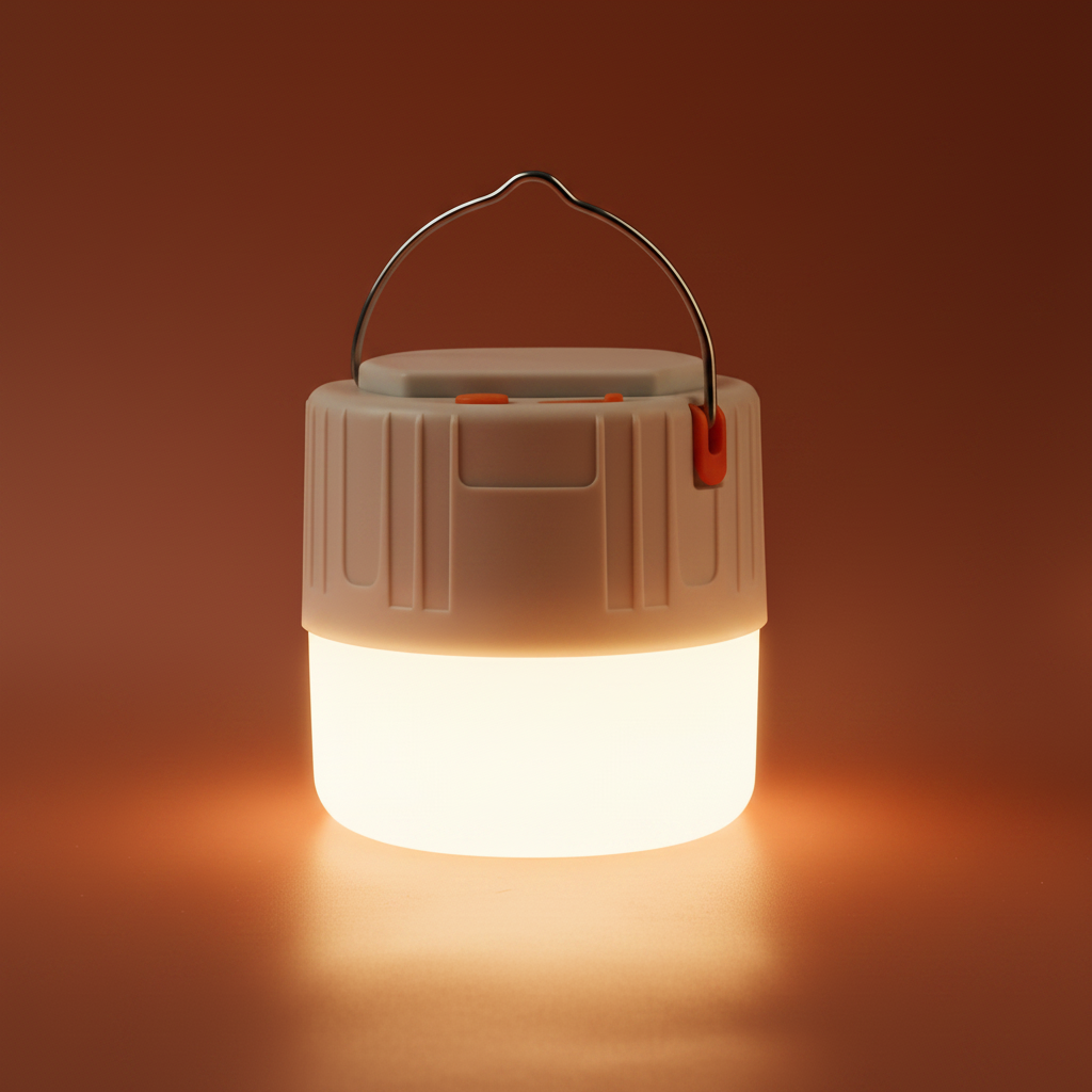 Solar Rechargeable LED Camping Lantern - White lantern on terracotta background
