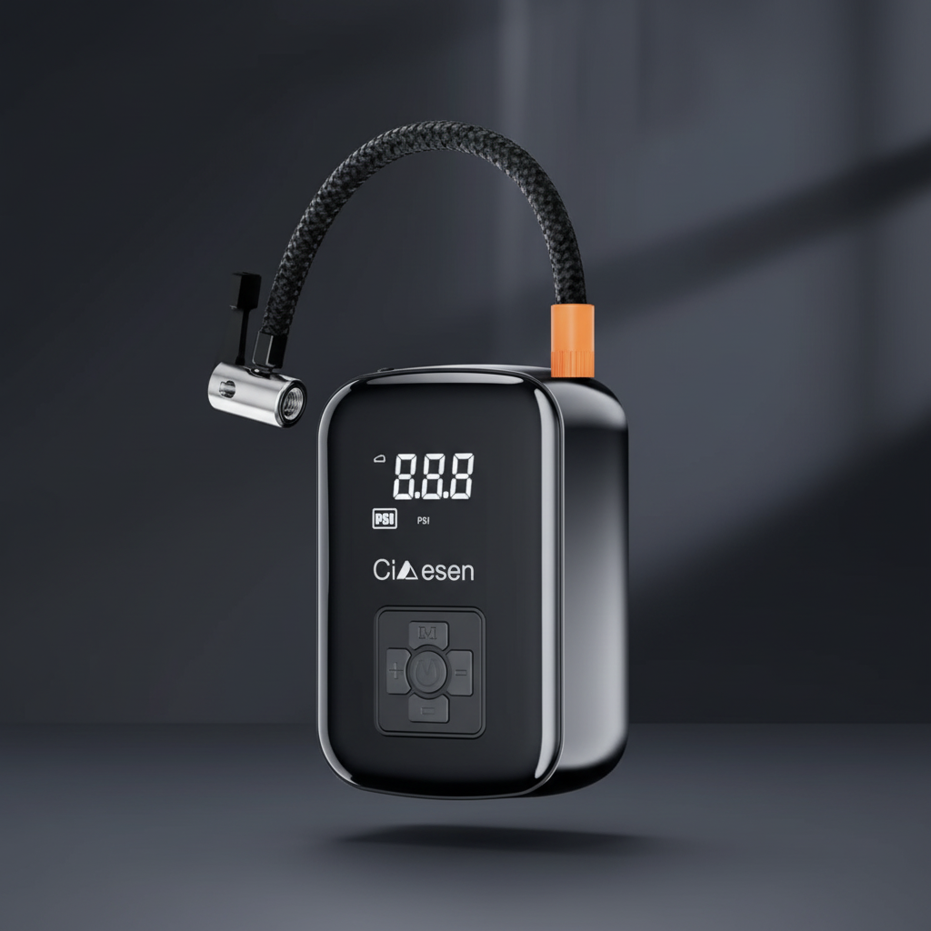 Portable Tire Inflator studio shot on dark background