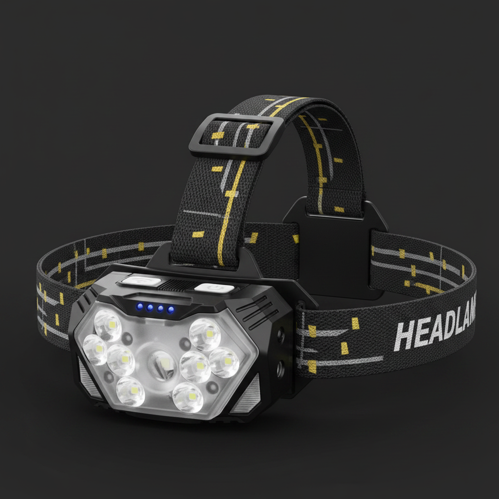 9 LED Rechargeable Headlamp close-up detail shot