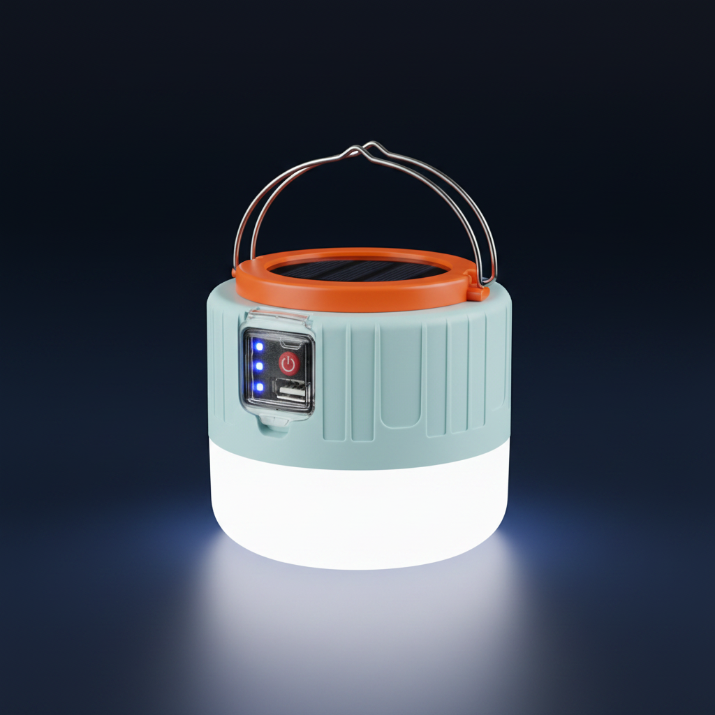Solar Rechargeable LED Camping Lantern - Dark Navy Background